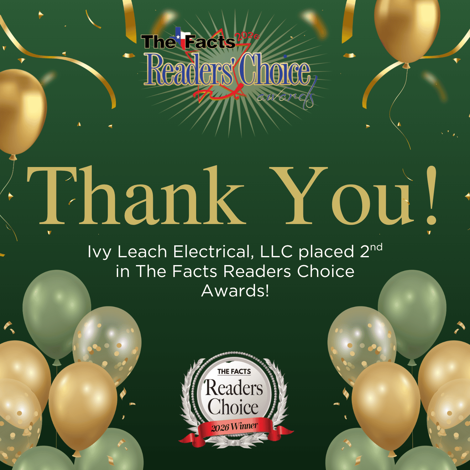 Ivy Leach Electrical Voted One of the Best in The Facts Readers Choice Awards 2025