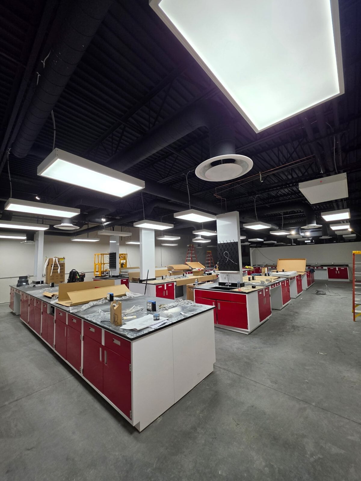 New laboratory build-out in Channelview, TX - lab bench power and overhead lighting installed by Ivy Leach Electrical